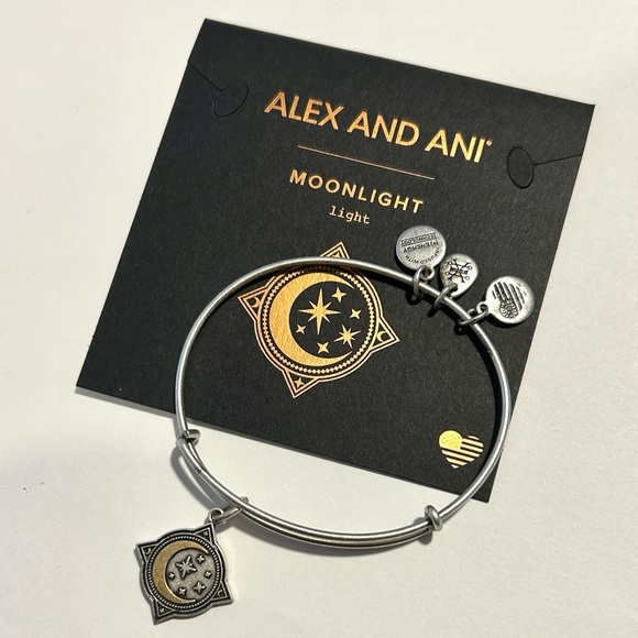 Alex and Ani Jewelry - Alex and Ani Silver and Gold “Moonlight” Moon & Stars Charm Bangle/Bracelet